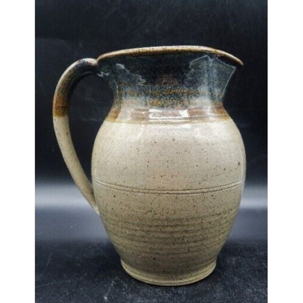 Vintage Studio‎ Art Pottery Stoneware Pitcher Grey Black 8" Signed Douglas